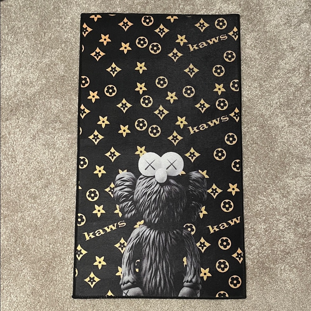 Louis Vuitton Black and Gold Kaws Rug